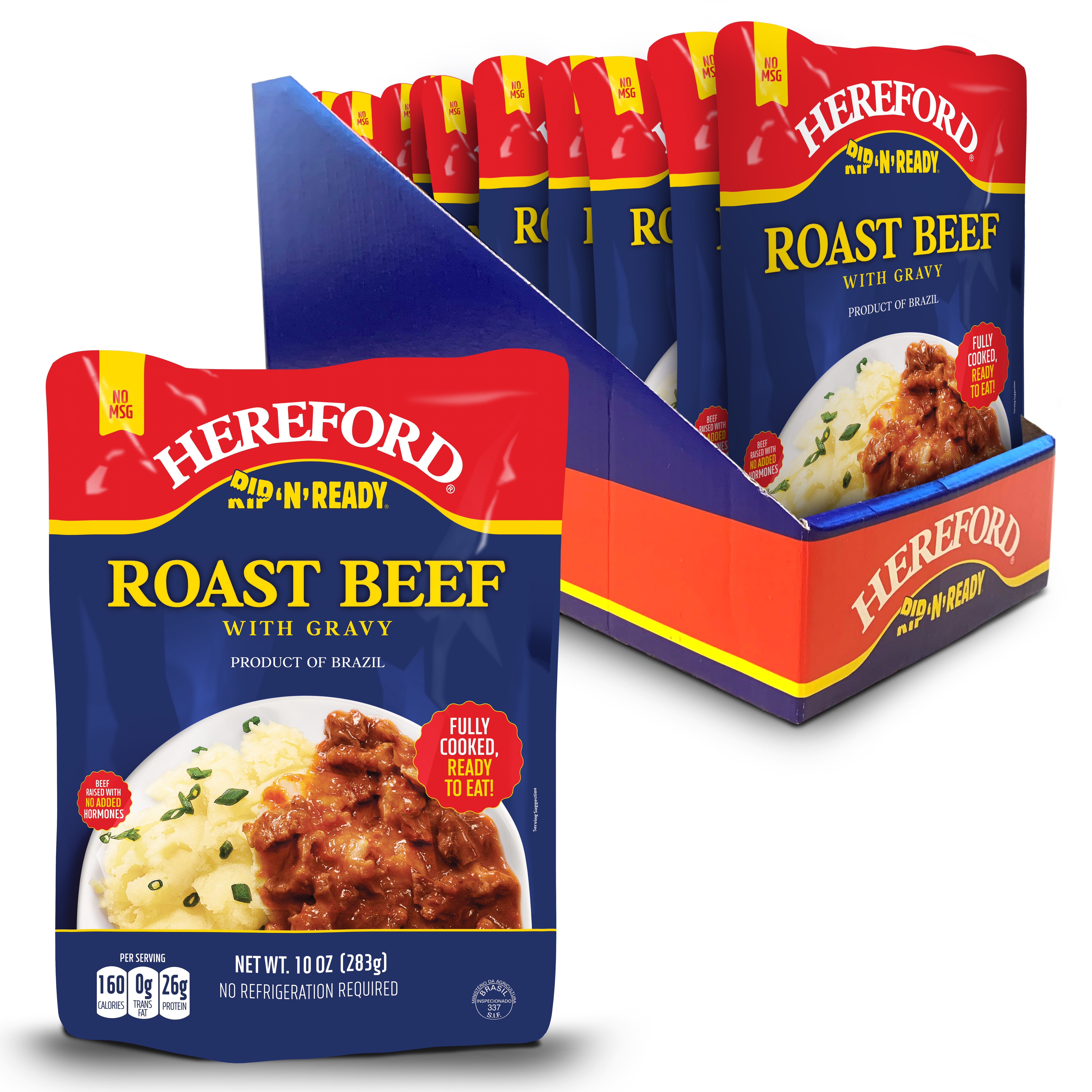 Hereford Fully Cooked Roast Beef with Gravy, Shelf Stable Pouch, 10 oz (Case of 12)