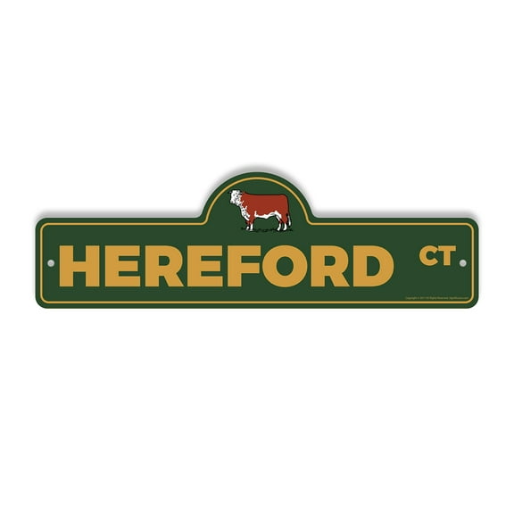 Hereford Plastic Street Sign - 7 Inch X 20 Inch Gift Cattle Breed Farm Livestock Ranch Animal Rustic Decor Nature Dairy Beef Meat