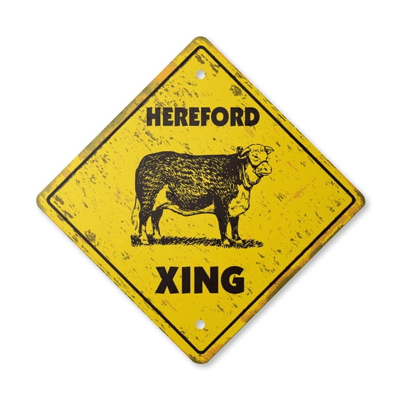 Hereford Vintage Crossing Sign Zone Xing | Indoor/Outdoor Plastic | 17" Tall rustic cow cattle steet farm milk dairy