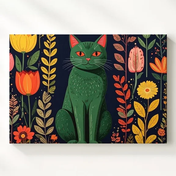 Heres The Product Content Based On Your Latest Prompt (Green Cat With Wall Art
