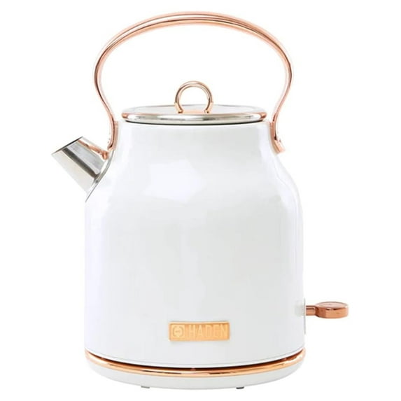 Heritage 1.7 Liter Stainless Steel Electric Kettle, Hot Water Kettle with 360-Degree Base and Auto Shutoff, Ivory & Copper