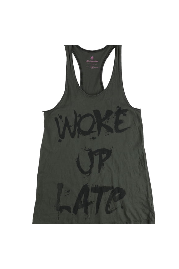Womens Woke Up Late Racerback Tank Top, Green, Juniors, Medium