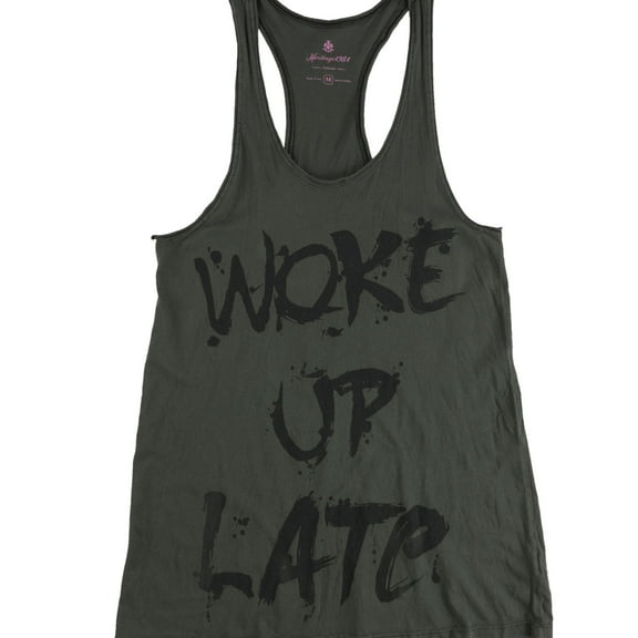 Heritage 1981 Womens Woke Up Late Racerback Tank Top, Green, Juniors, Small