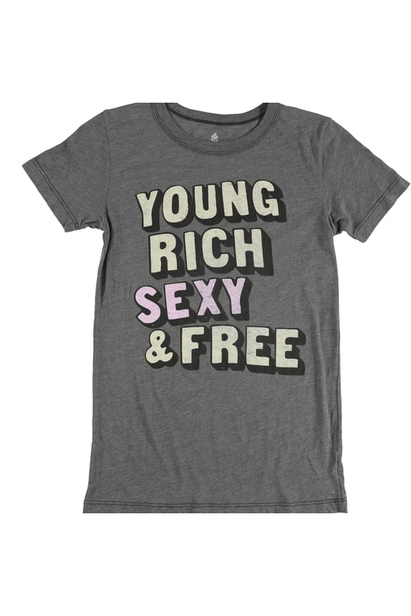 Womens Young Rich Sexy & Free Graphic T-Shirt, Grey, Medium