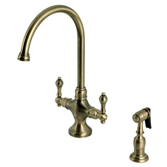 Heritage 2-Handle Kitchen Faucet with Brass Sprayer, Antique Brass