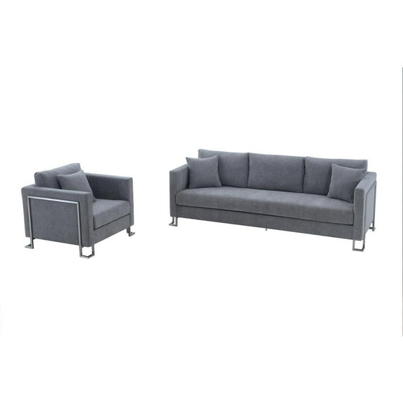 Heritage 2 Piece Gray Fabric Upholstered Sofa & Chair Set