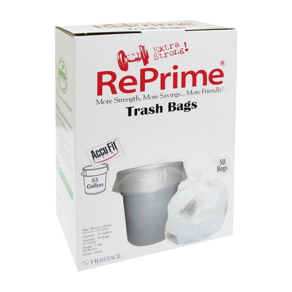 Heritage Accufit Can Liners, 55 Gallon, 0.9 Mil, Clear, Box Of 50