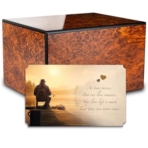 Heritage Adult Wood Cremation Urn Box For Human Ashes I Gone Fishing Wooden Urns for Male and Female I 213lbs$$Home Decor, Kitchen, & Other