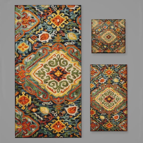 Heritage Bohemian Floral Traditional Moroccan Style Bath Towel Sets For Bathroom Hand Towels Fingertip Towels 3 Piece Soft Absorbent For Bathroom Kitchen Hotel Beach