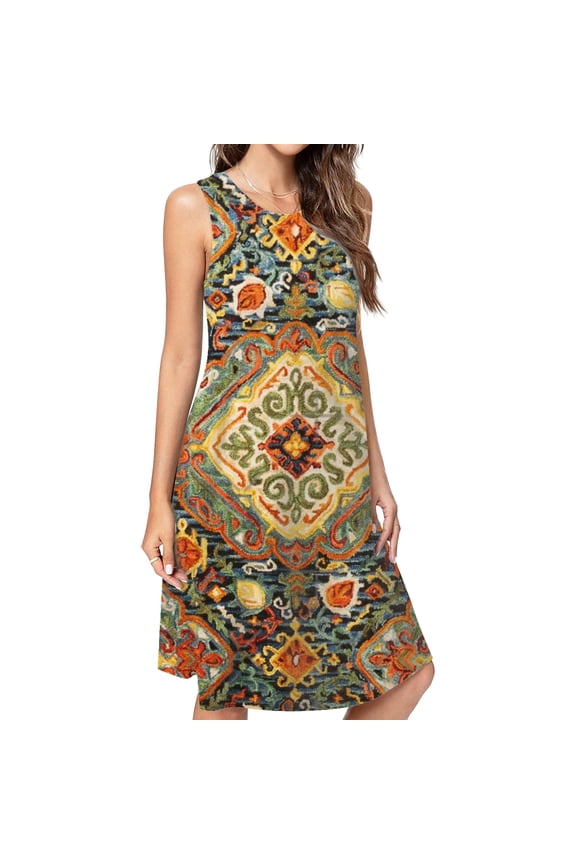 Heritage Bohemian Floral Traditional Moroccan Style Dress Elegant Party Dresses Evening Dresses Women Dress Sleeveless Dress Ladies Dresses