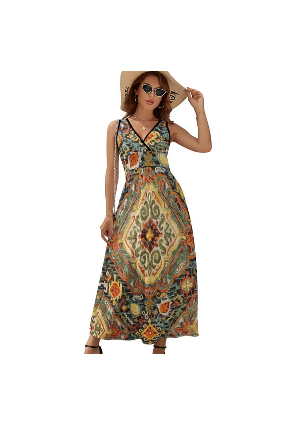Heritage Bohemian Floral Traditional Moroccan Style Dress Summer Street Style Bohemia Long Dresses Female Sleeveless Printed Maxi Dress