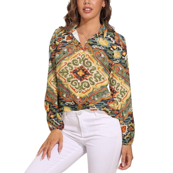 Heritage Bohemian Floral Traditional Moroccan Style Long Sleeve Blouse Woman Streetwear Casual Shirts Summer Oversize Woman Streetwear Clothing Birthday Present