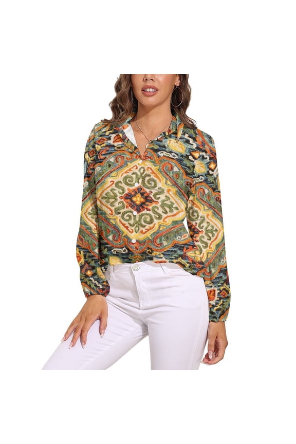 Heritage Bohemian Floral Traditional Moroccan Style Long Sleeve Blouse Woman Streetwear Casual Shirts Summer Oversize Woman Streetwear Clothing Birthday Present