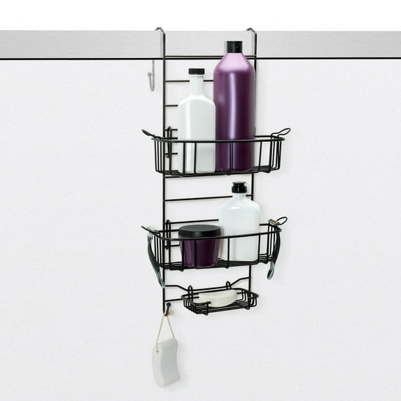 Heritage Bronze Metal Shower Caddy with 2 Shelves, Zenna Home Adjustable over-the-Door