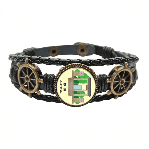Heritage Building Gate Hangzhou Leather Braided Ocean Bracelet Wristband
