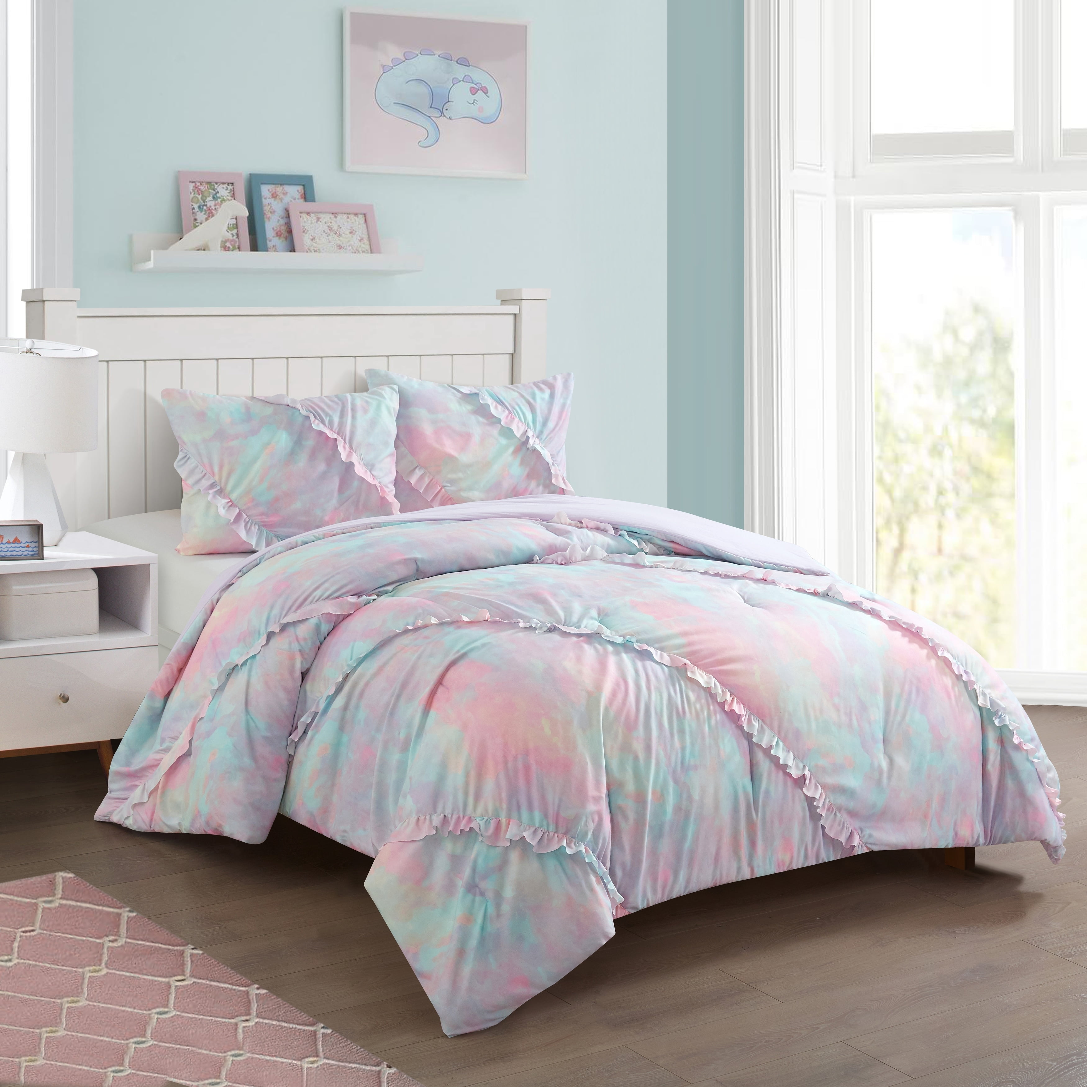 Twin Pink Microfiber Reversible Kids Comforter Set