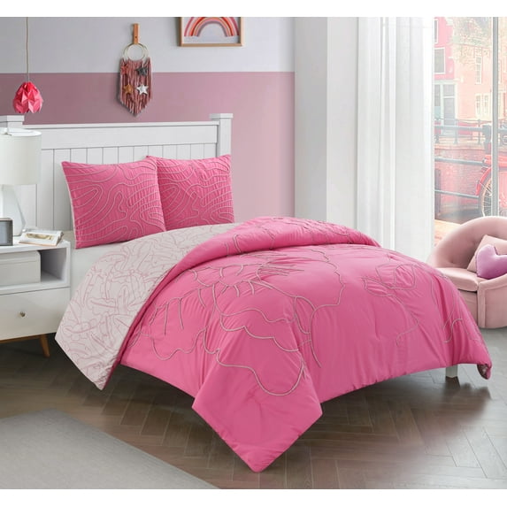 Heritage Club Kids 2 Piece Solid Comforter Sets, Twin XL, Pink, Polyester