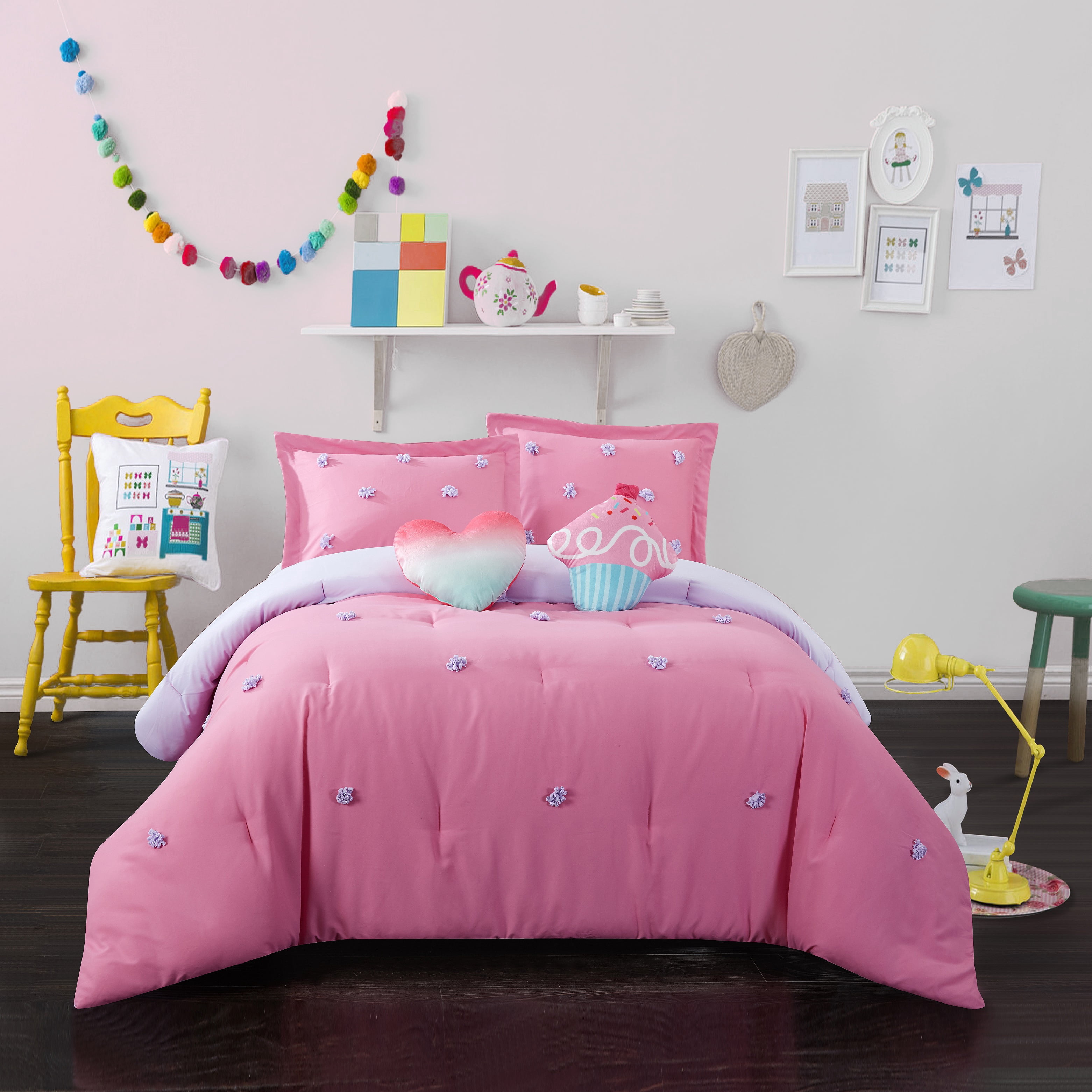 Heritage Club Kids Pink Pom Pom Comforter Set, Full - Walmart.com