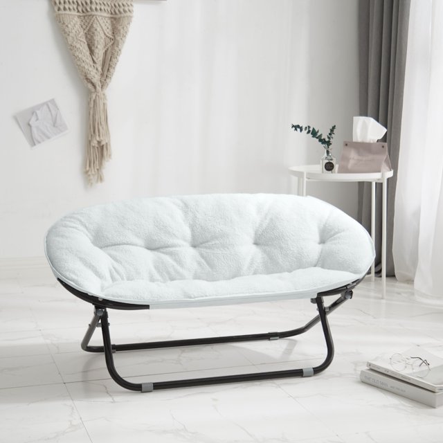 Shop Heritage Club Kids Sherpa Double Saucer Chair, White, Polyester, Folding Great Prices