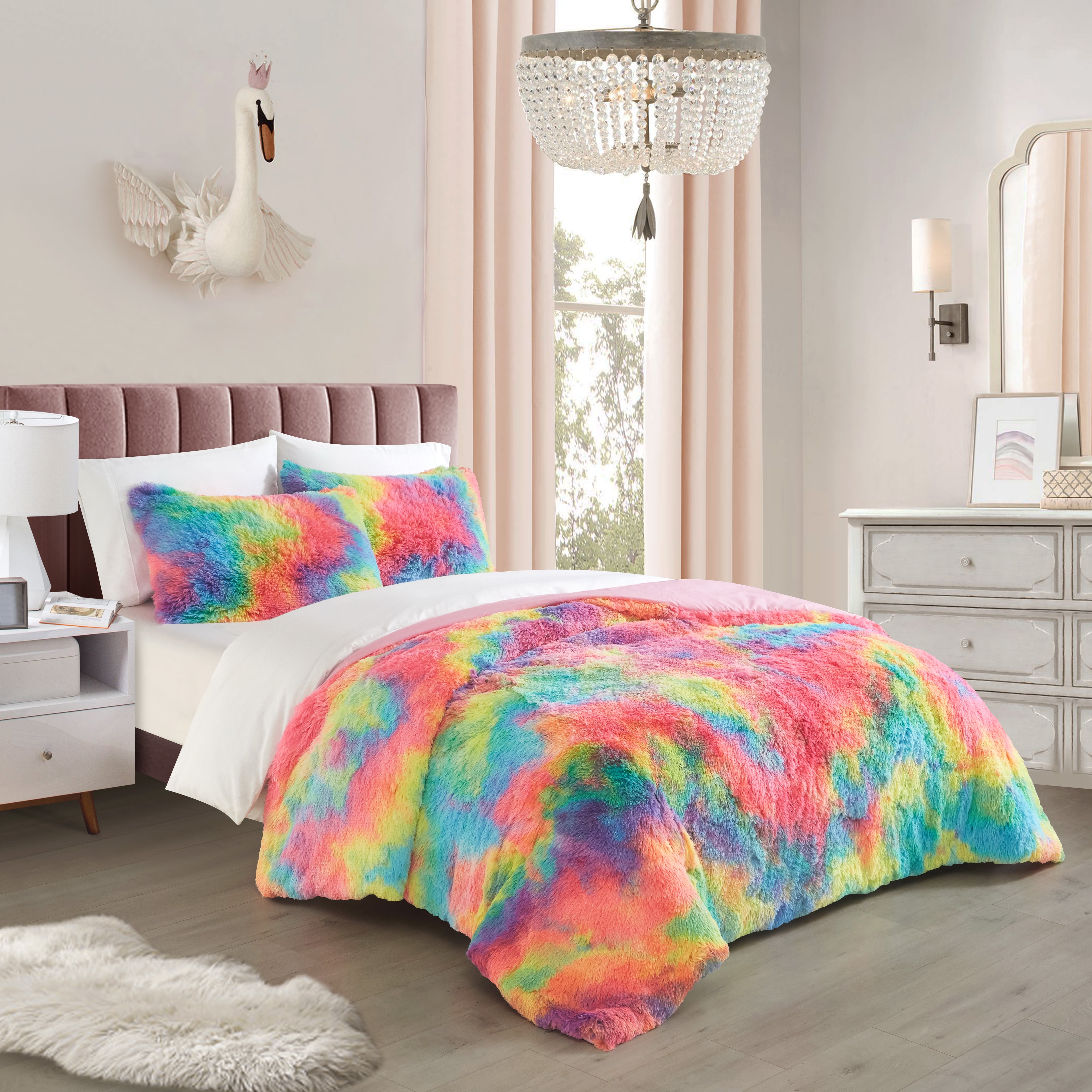Heritage Club Rainbow Bright Faux Fur Comforter Set, Twin/Twin XL