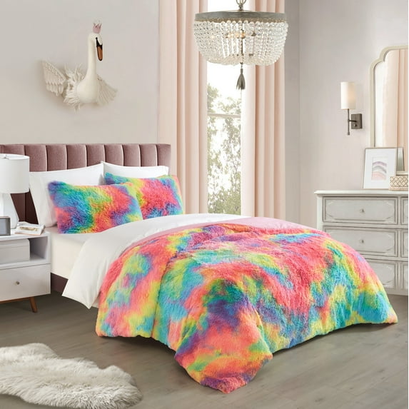 Heritage Club Rainbow Bright Faux Fur Comforter Set, Twin/Twin XL