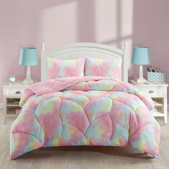 Room Revival Super Puffy Ombre Comforter Set, Pink Rainbow, Full, Polyester