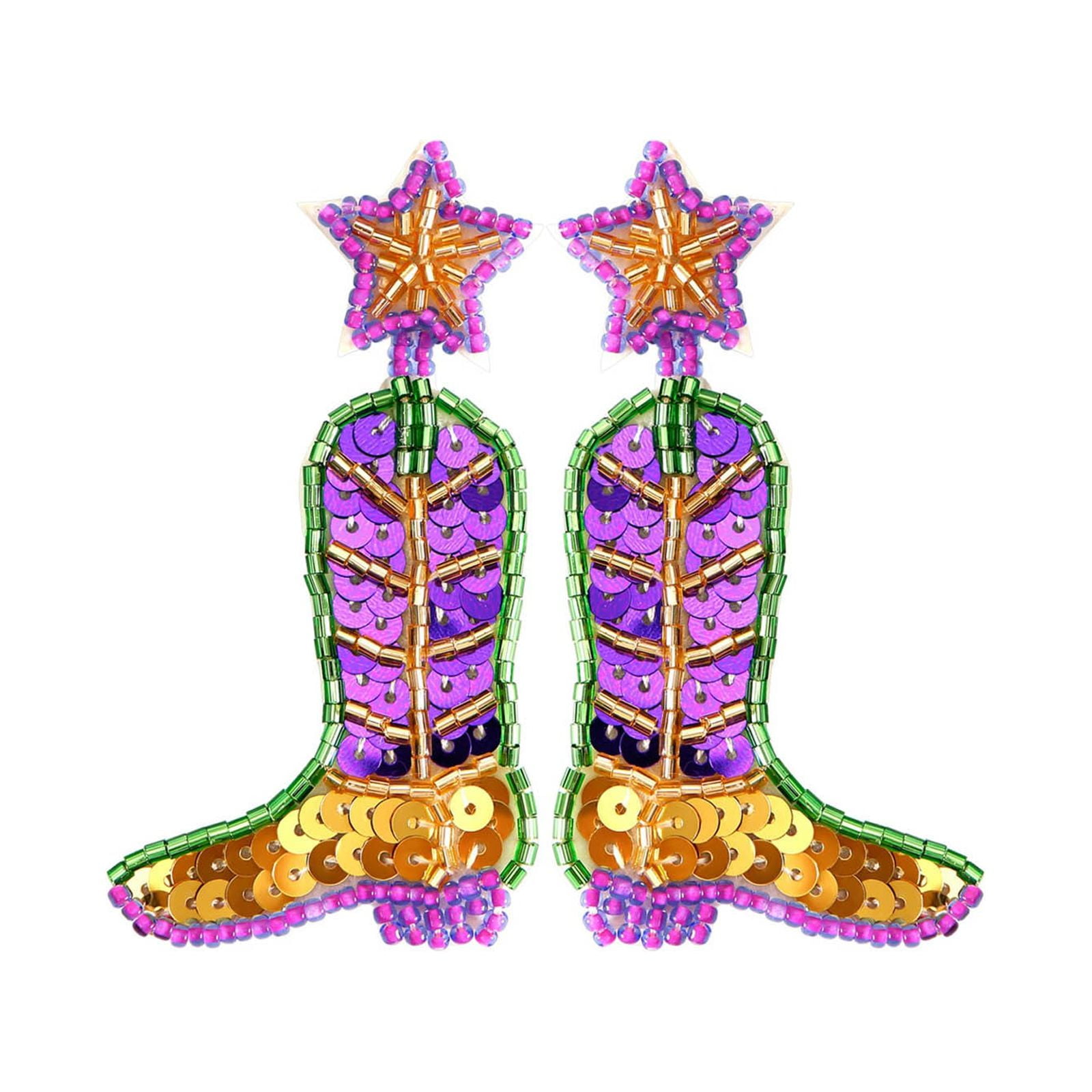 Heritage Craft Sequined Rice Beads Earrings Handmade High Shoes Boots
