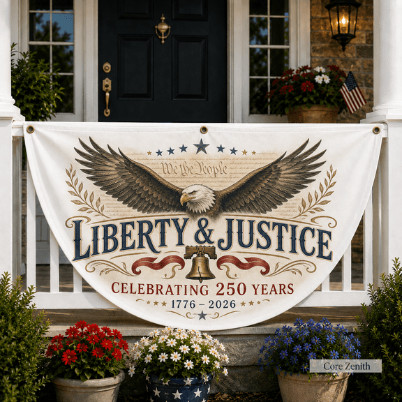 Heritage Eagle Flag Semi Flag 250th Liberty & Justice Patriotic Porch Banner