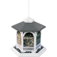 White and Gray Metal and Plastic Hanging Gazebo Bird Feeder
