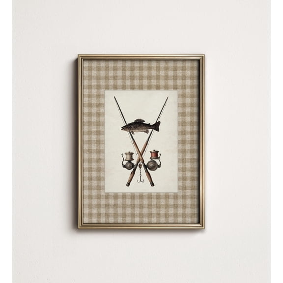 Heritage Fishing Illustration, Vintage Sporting Art, Rods And Fish Lake Cabin Decor (Print) Sp-21 Poster, UNFRAMED