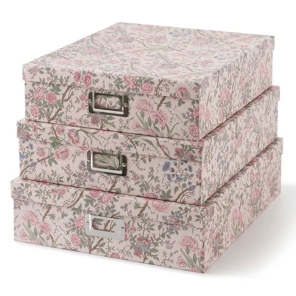 Heritage Garden Set of 3 Nesting Cardboard Storage Boxes with Lids