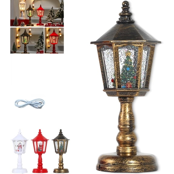 Heritage Glow Snow Lantern, Christmas Lighted Table Lamp with Candle Effect, Christmas Table Lamp with Glowing Candle Light Post, for Christma Ornament Indoor (Tree)