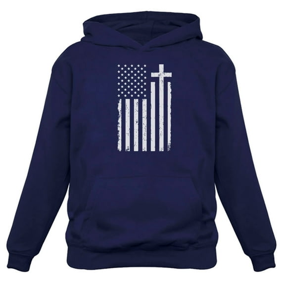 Heritage & Honor Distressed White USA Cross Flag Men's Hoodie by Tstars - Bold 4th of July Attire - Patriotic Christian Expression - Ideal Gift for Devoted American Patriots
