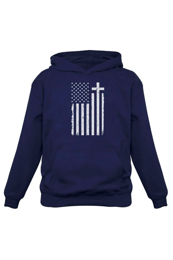 Heritage & Honor Distressed White USA Cross Flag Men's Hoodie by Tstars - Bold 4th of July Attire - Patriotic Christian Expression - Ideal Gift for Devoted American Patriots