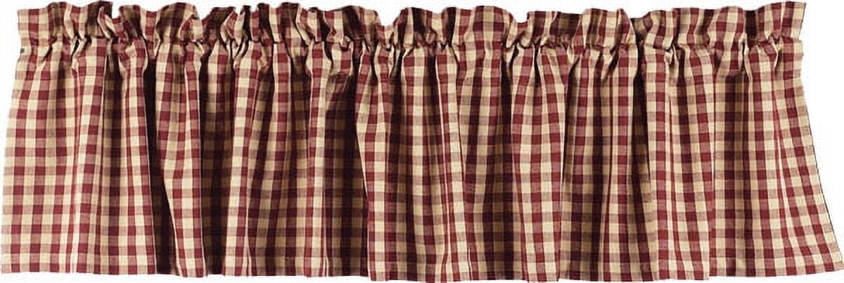Barn Red and Nutmeg Check Cotton Rod Pocket Valance