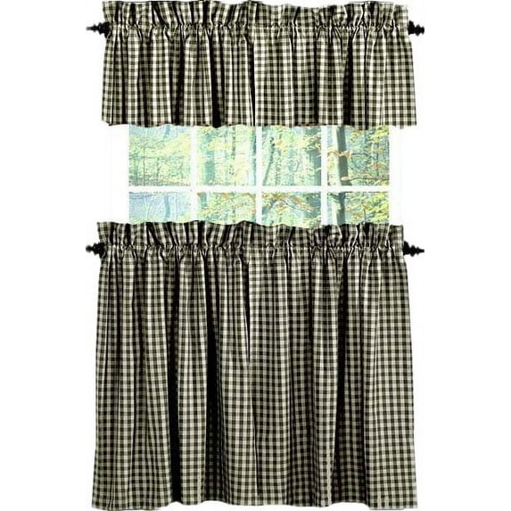 Heritage House Check Black and Nutmeg 72" x 36" Lined Cotton Curtain Tiers by Raghu