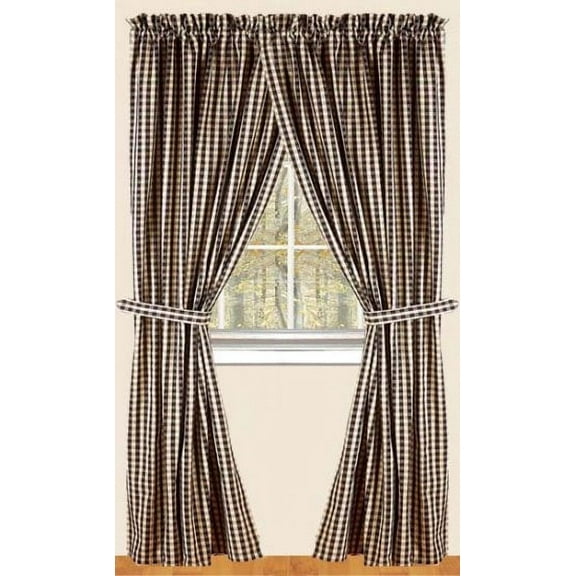 Heritage House Check Black and Nutmeg 72" x 63" Lined Cotton Curtain Panels by Raghu