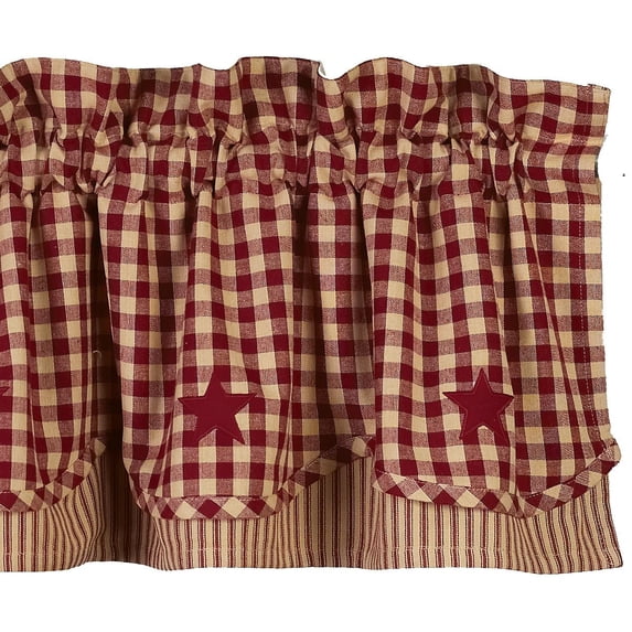 Heritage House Check with Barn Red Star 72" x 15.5" Lined Cotton Valance by Raghu