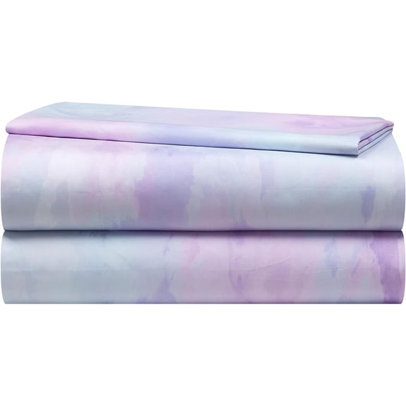 Heritage Kids 3-Piece Twin Sheet Set,Purple Watercolor Tie-Dye Design,Includes Fitted Sheet, Flat Sheet & Pillowcase,Soft Microfiber Bedding for Girls & Teens