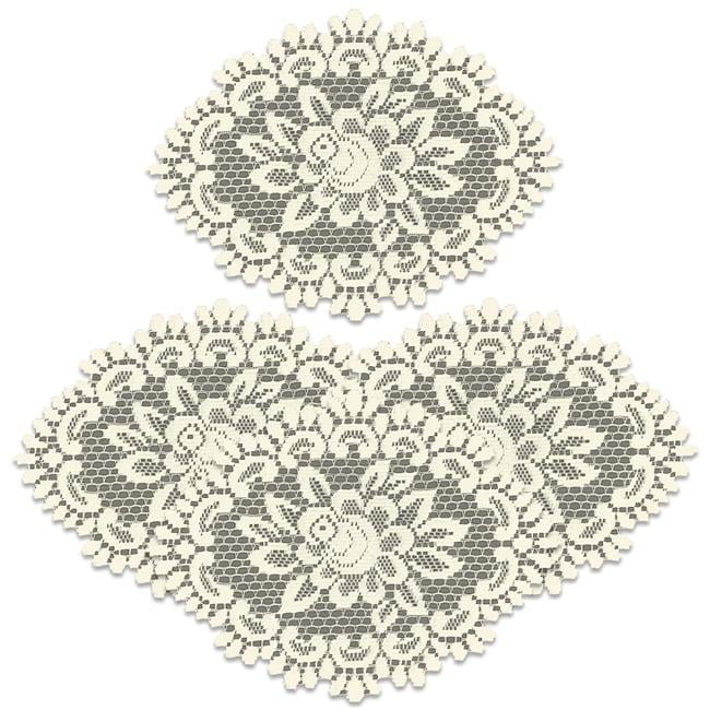 Ecru Lace Floral Doily Set with Scalloped Edges