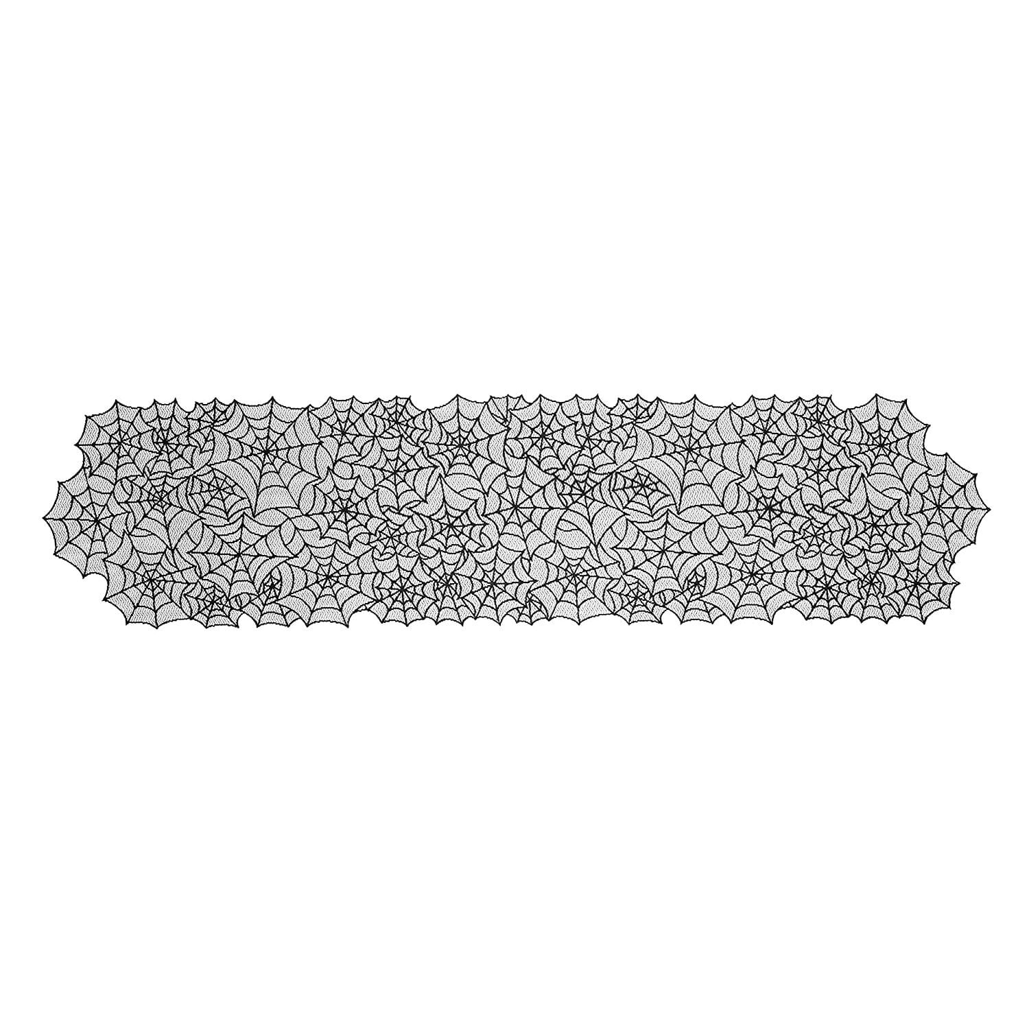 Black Polyester Spider Web Mantle Runner 20" x 80"