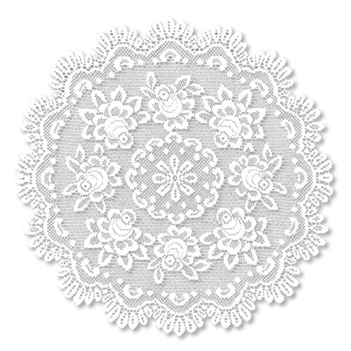 Heritage Lace 56664W 30 in. Rose Round Table Topper - Off White