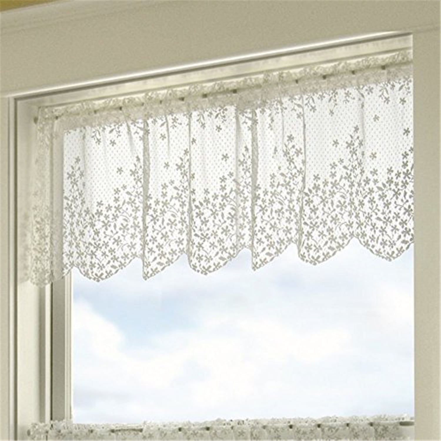 Ecru Floral Lace Rod Pocket Window Valance 42" x 15"
