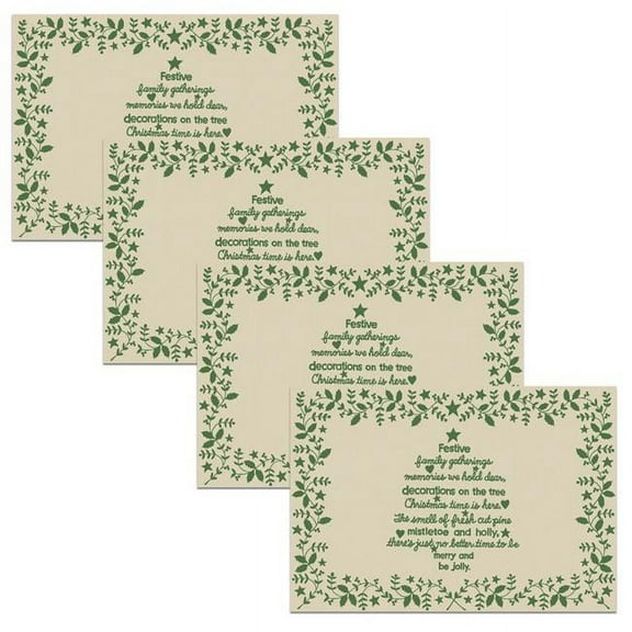 Heritage Lace CT-1319NG-S 13 x 19 in. Christmas Time Placemats, Natural&Green - Set of 4