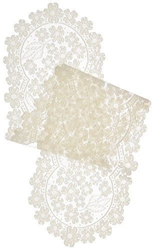 Ecru Lace Polyester Table Runner with Dogwood Blossoms, 14" x 53"