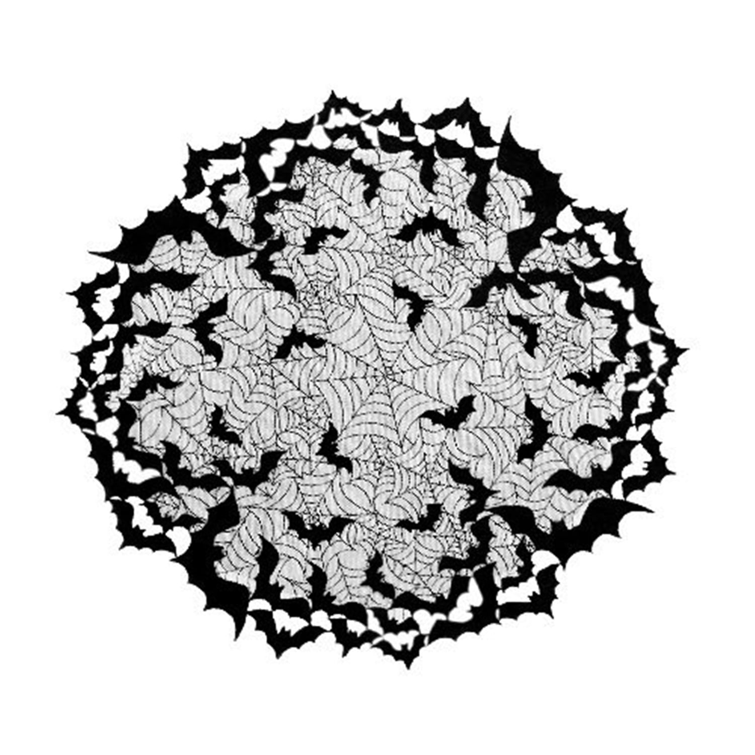 Black Lace 44-Inch Round Bat Design Tablecloth