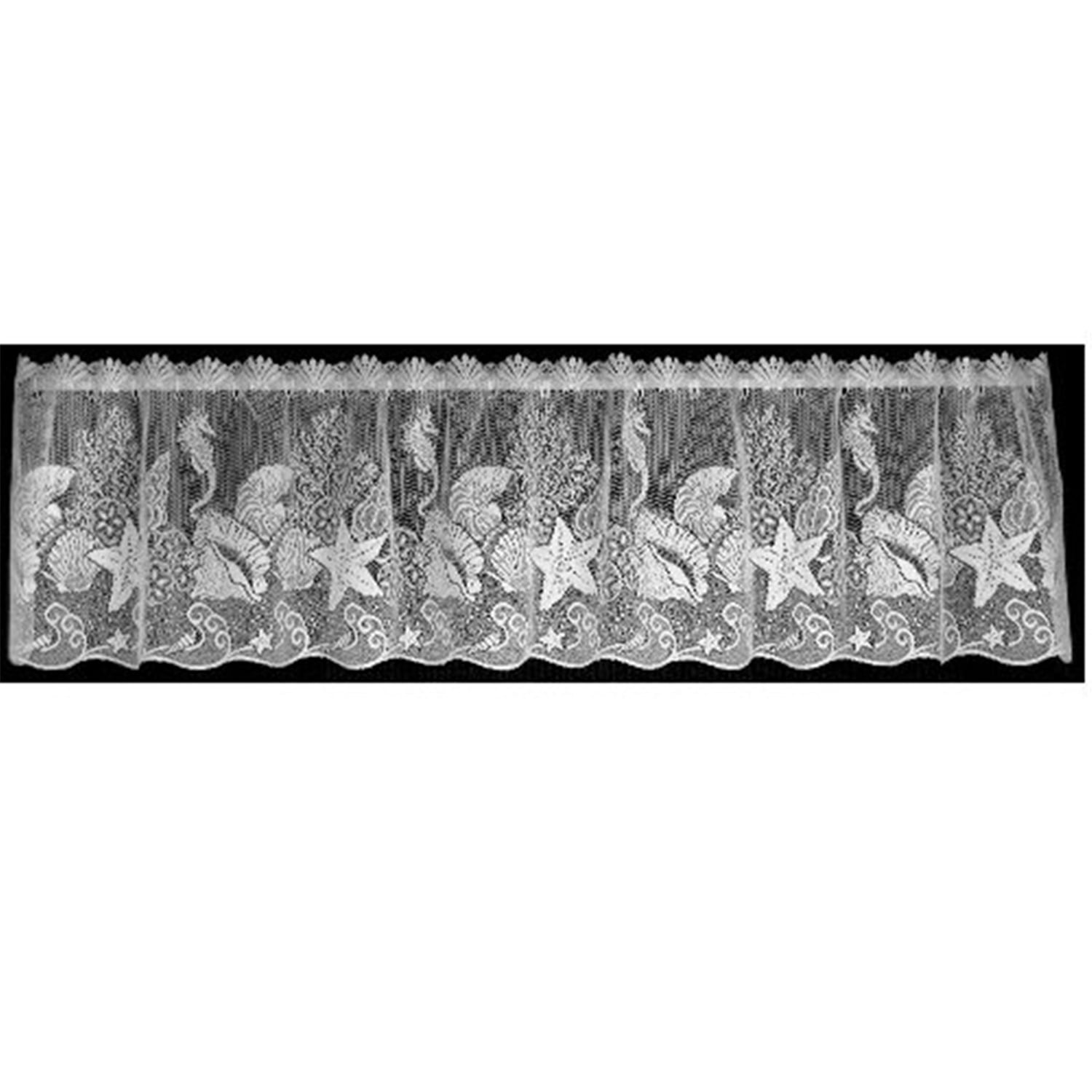 White Lace Coastal Ocean Theme Rod Pocket Valance, 60 x 14 inches