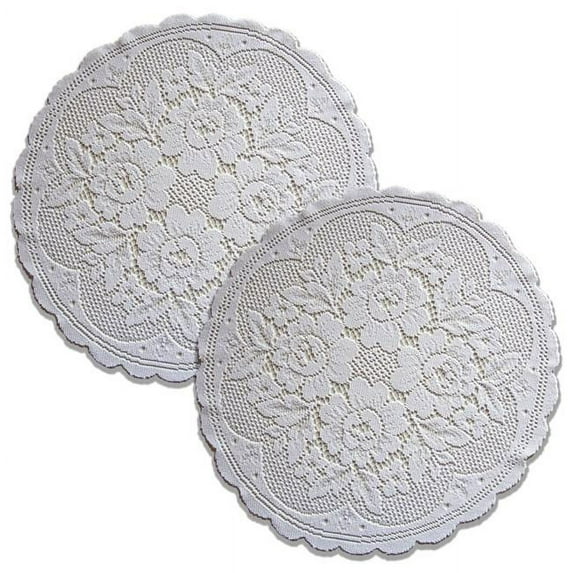 Heritage Lace VR-1700W-S 17 in. Victorian Rose Round Doilies, White - Set of 2