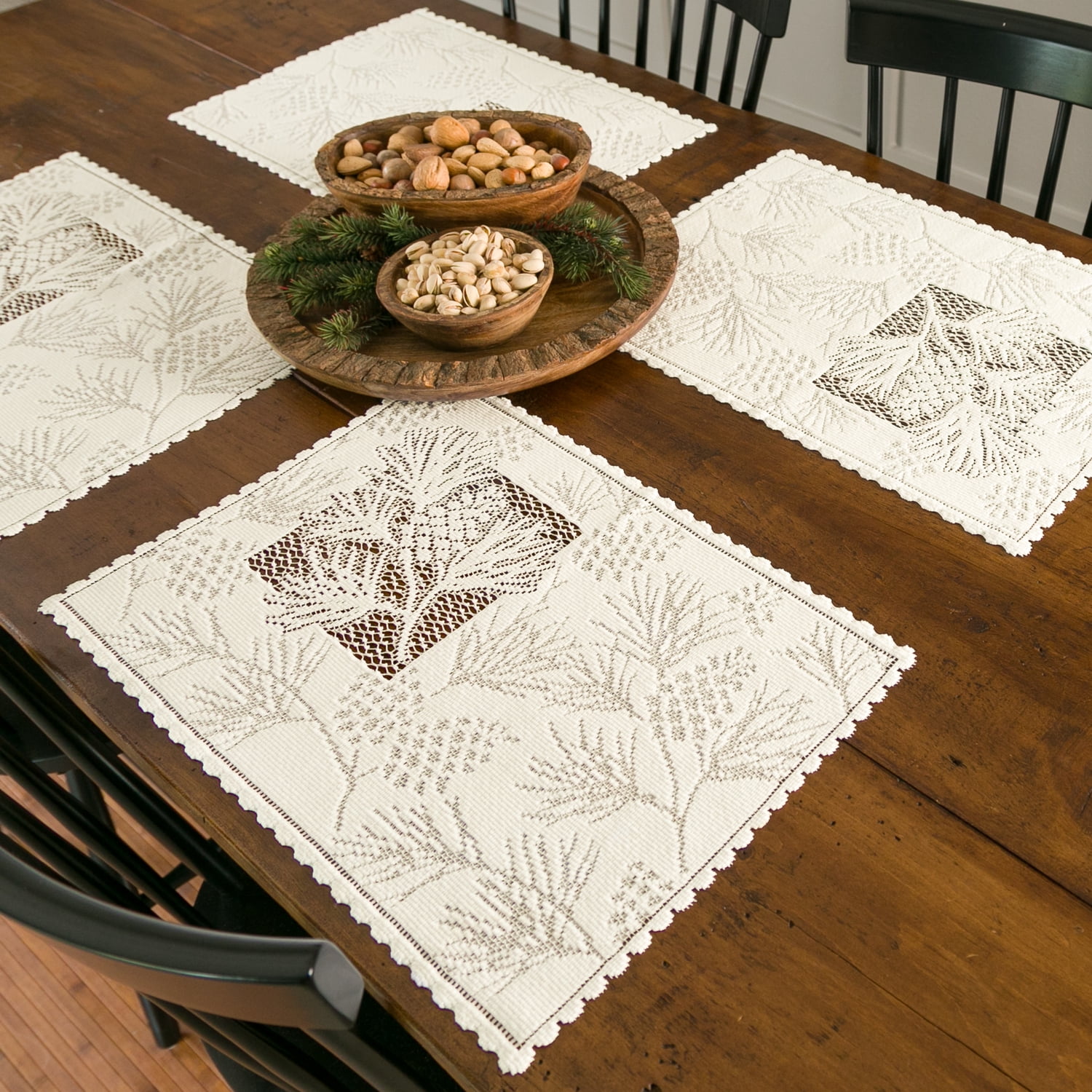Ecru Pine Cone Lace Rectangular Placemats Set of 4