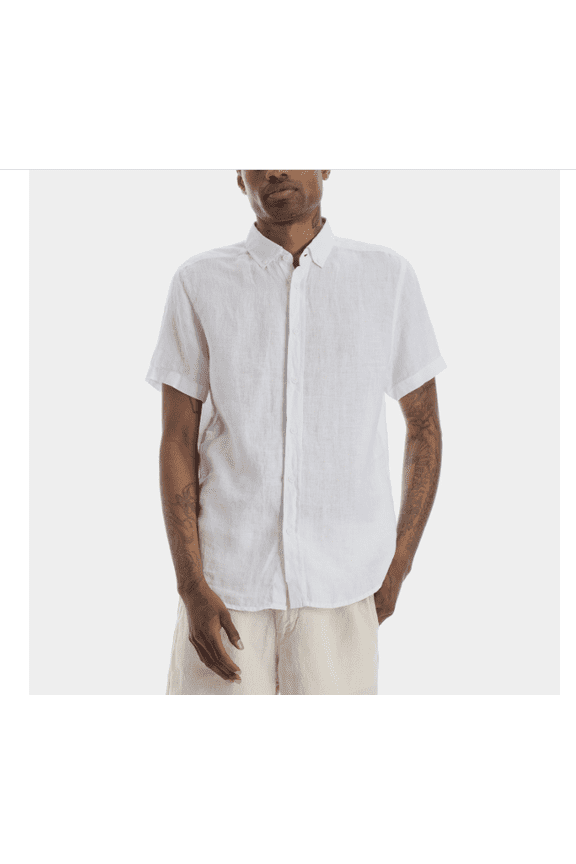 Heritage Men's Linen Short Sleeve Button Down Shirt in White Medium